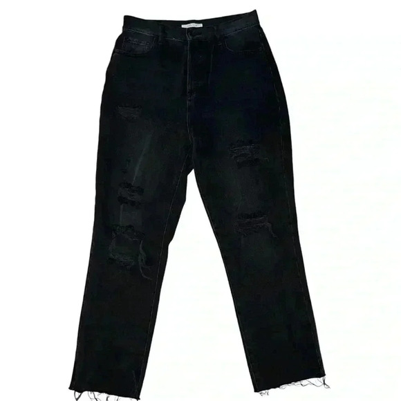 Black distressed button fly size 28 high rise straight jeans - Picture 1 of 13